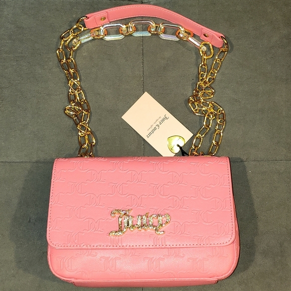 NWT JUICY COUTURE BLING BLING FLAP PINK LEMONADE MONOGRAM EMBOSSED CROSSBODY BAG - Picture 5 of 15